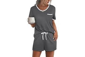 Ekouaer Pajama Set for Women 2 Piece Lounge Set Short Sleeve Tops and Shorts Comfy Sleepwear, Chest Pocket