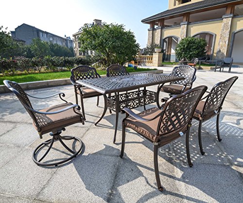 Domi Outdoor Living Rainier Cast Aluminum Outdoor Patio Set 7-Piece Powder Coated with 59