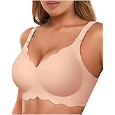 Easybunny Bras for Women No Underwire Wireless Bras with Support & Lift Seamless Scalloped Full Coverage Tshirt Bra