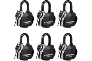 CINCINNO Weatherproof Padlocks for Outdoor Use, 6 Pack Keyed Alike Padlocks with 1-9/16" Wide Body, Heavy Duty Pad Lock for Sheds, Storage Unit, Gate, Fence, Toolbox, Locker