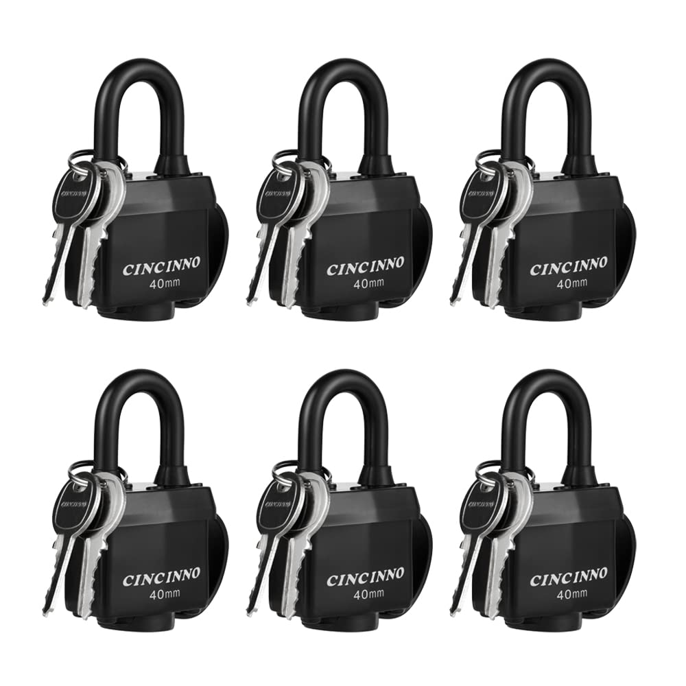 Photo 1 of CINCINNO Weatherproof Padlocks for Outdoor Use, 6 Pack Keyed Alike Padlocks with 1-9/16" Wide Body, Heavy Duty Pad Lock for Sheds, Storage Unit, Gate, Fence, Toolbox, Locker