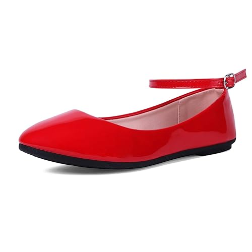 red flat shoes with ankle strap