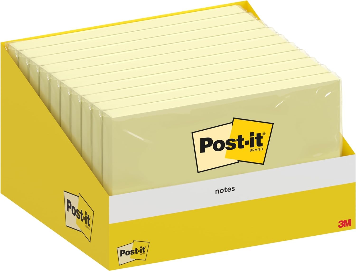 Post-it Notes, Canary Yellow, Pack of 10 Pads, 100 Sheets per Pad, 76 mm x 127 mm, Cardboard Pack, 100% PEFC - Self-Stick Notes for Note Taking, to Do Lists & Reminders