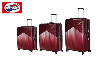 American Tourister Unisex Polycarbonate Armada Hardsided Suitcases (Dark Red, Small, Medium and Large) - Set of 3