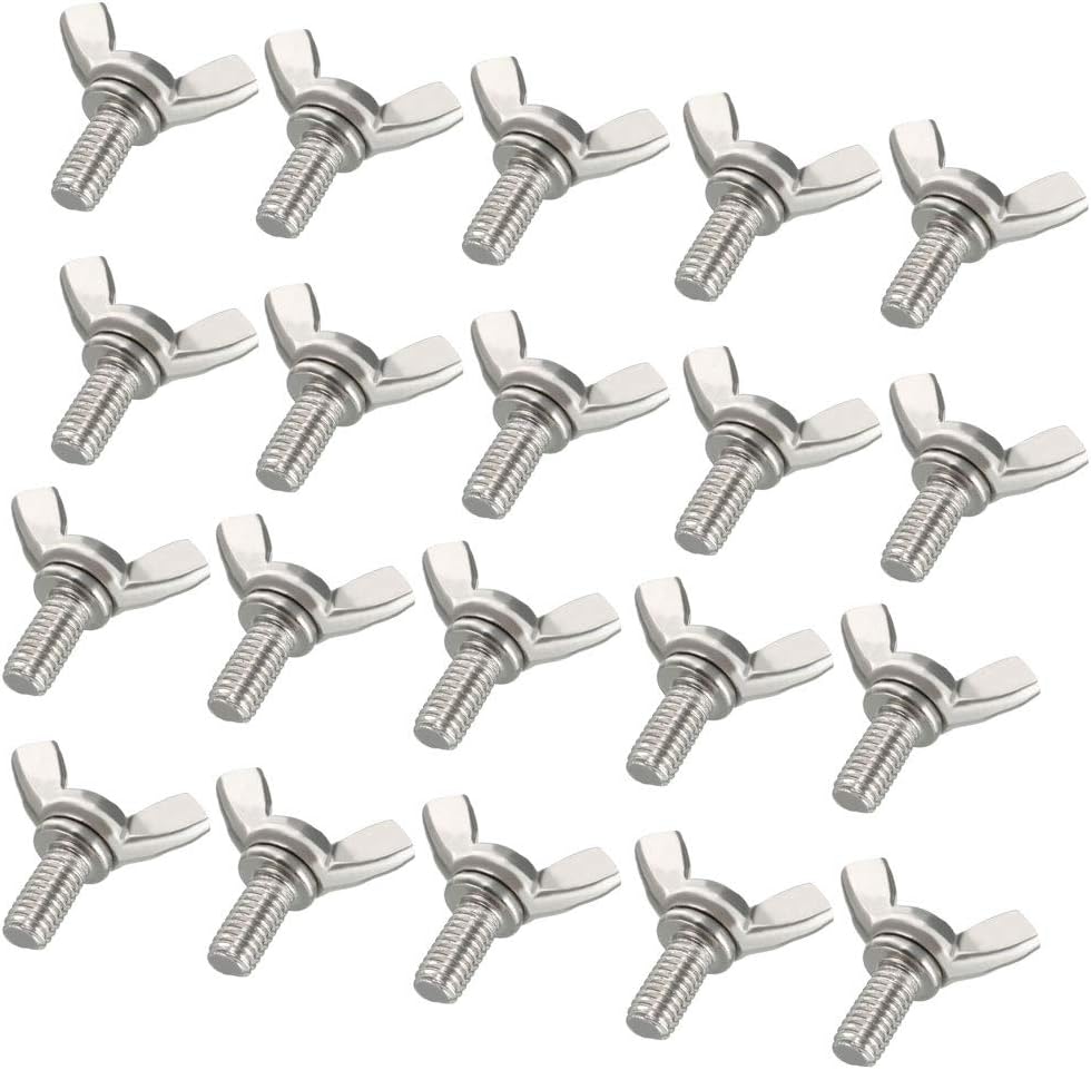 sourcing map Wingbolt Butterfly Wing Thumb Hand Screws Bolts M6x12mm 1mm Pitch Carbon Steel 20pcs