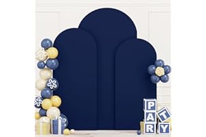 ROMANKAS Set of 3 Wedding Arch Covers Navy Blue Arch Backdrop Cover 4ft 5ft 6ft Arch Covers Stretchy Backdrop for Wedding Party Ceremony Baby Shower Decoration Spandex Fitted Arch Cover