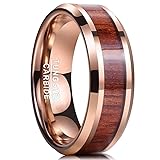 NUNCAD Mens Womens 8mm Koa Wood Tungsten Carbide