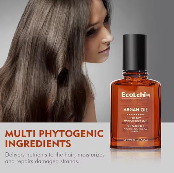 ECOLCHI PRO PROFESSIONAL ARGAN OIL FOR HAIR AND BODY – 2.1 FL OZ (60ML) – MOISTURIZING & REPAIRING, SULFATE-FREE, PARABEN-FREE, COLLAGEN & SHEA BUTTER INFUSED, IDEAL FOR DRY HAIR AND SKIN