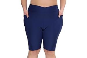 JOYBIK Women's 7" Plus Size Cross High Waisted Board Shorts with Side Pockets Boyshorts Swimsuit Bottoms