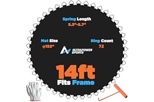 ULTRAPOWER SPORTS Trampoline Mat Replacement 14 FT Trampoline Replacement Mat 14FT Replacement Trampoline Mat 72/84/88 Rings Jumping Mat for 5.5“ 5.3"-5.7" Springs 8 Row Stitch Anti-UV Wear-Resistant Spring Hook Gloves