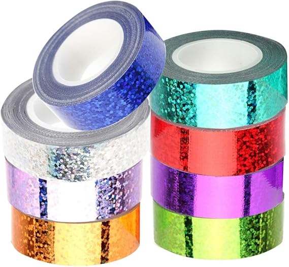 Washi-Klebeband-Set, 8 Rollen, Glitzer-Bänder, Folien-Dekorationen