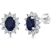 Gem Stone King 7X5MM Oval Gemstone Birthstone Stud Earrings For Women | Princess Diana Royal Halo Style | 925 Sterling Silver | Fine Jewelry Gifts for Anniversary Wedding Her Mom Women Wife