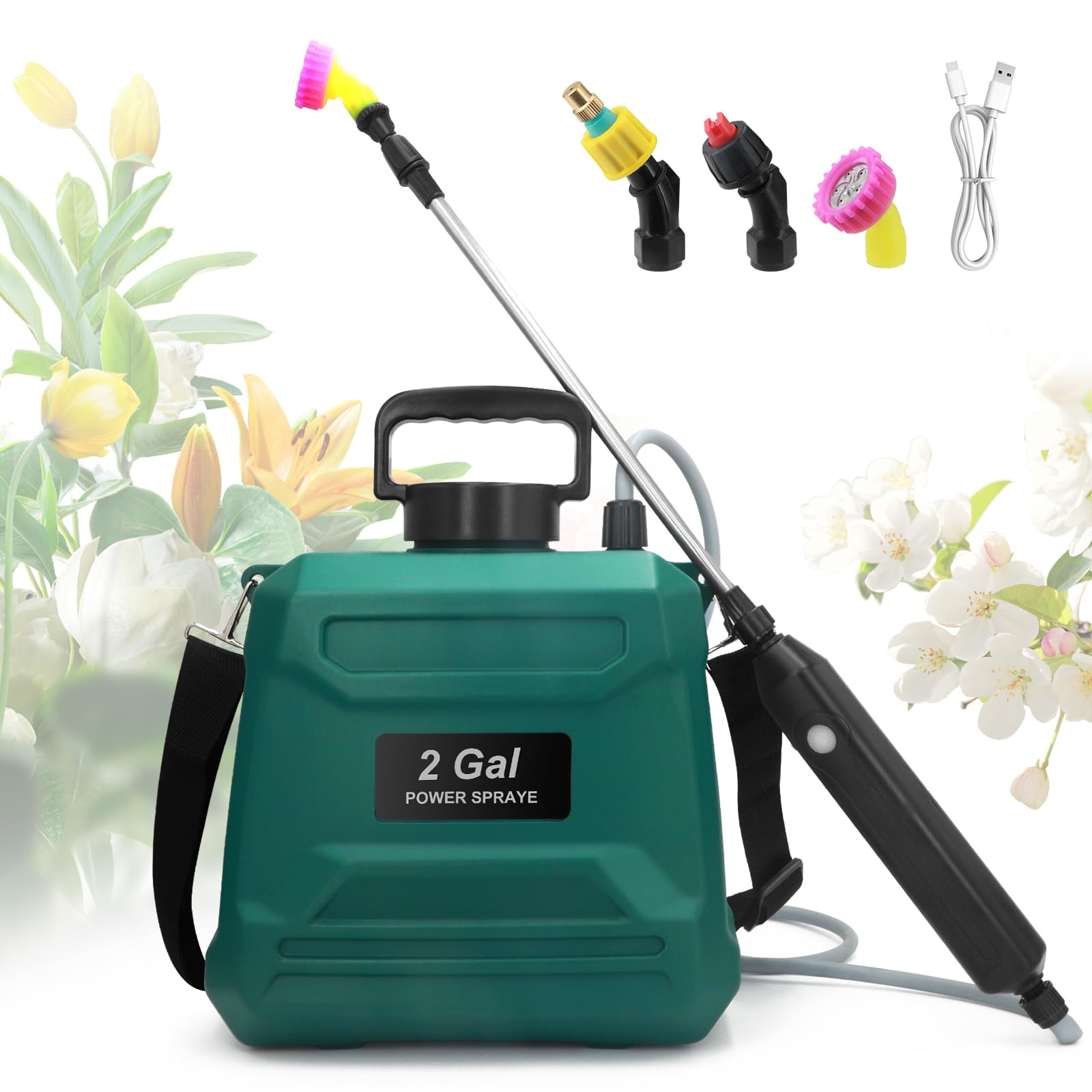 Photo 1 of *UNTESTED*
Battery Powered Sprayer 2 Gallon, Powerful Electric Garden Sprayer with 3 Mist Nozzles, USB Rechargeable Handle, Retractable Wand and Adjustable Shoulder Strap for Irrigation, Weeding(Green)