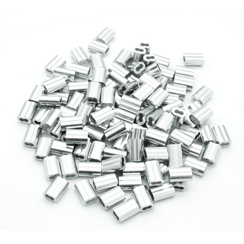 100pcs 1.2mm Aluminum Sleeves Crimping Loop Sleeve Double Ferrules Type for Wire Cable Rope Hanging