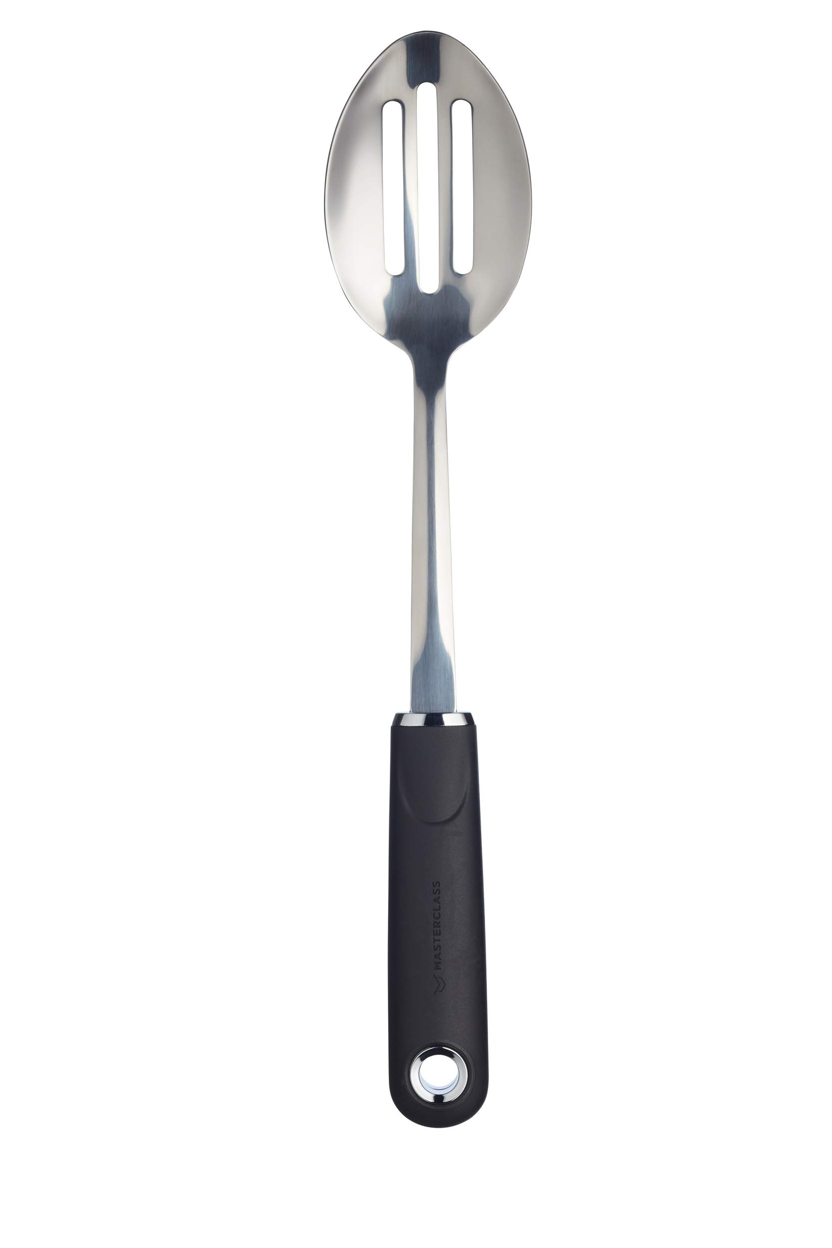 MasterClass Slotted Spoon with Soft Grip Handle, Stainless Steel, 34 cm, Black / Black