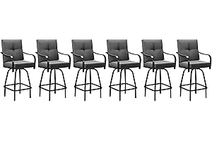 GOOGIC Patio Swivel Bar Stools with Cushion, Outdoor High Back Swivel Bar Chair Set of 6 with All Weather Steel Frame for Backyard, Lawn,Poolside and Balcony(Dark Gray)