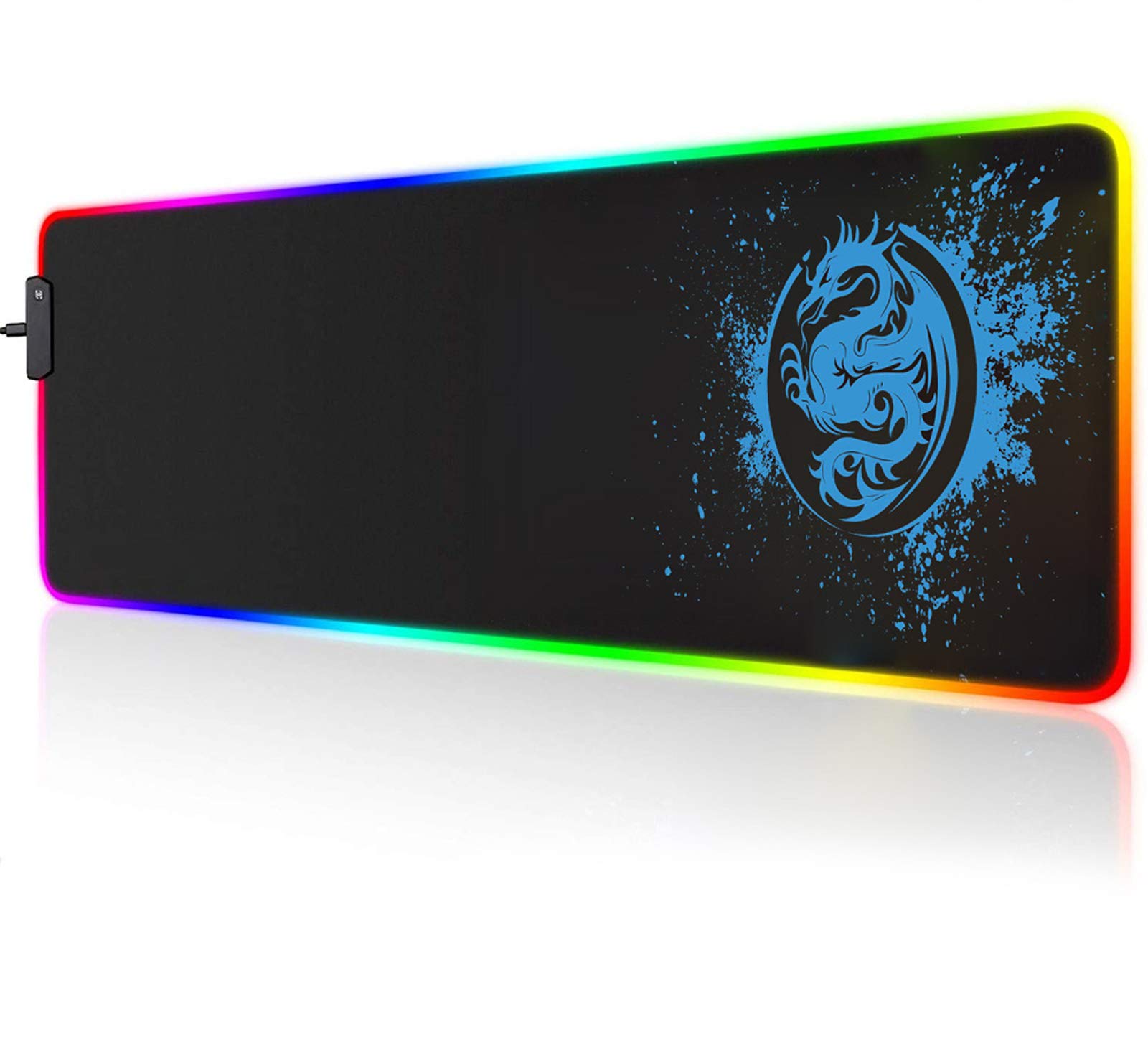 Trvaago Large RGB Gaming Mouse Pad - 15 Light Modes Extended Computer Keyboard Mat, Anime Dragon Mouse Pad，High-Performance Mouse Pad Optimized for Gamer 31.5 X 12in (Blue)
