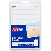 Avery&reg; File Folder Labels on 4" x 6" Sheets, Easy Peel&reg;, White, Print &amp; Handwrite, 2/3" x 3-7/16", 252 Labels (5202)