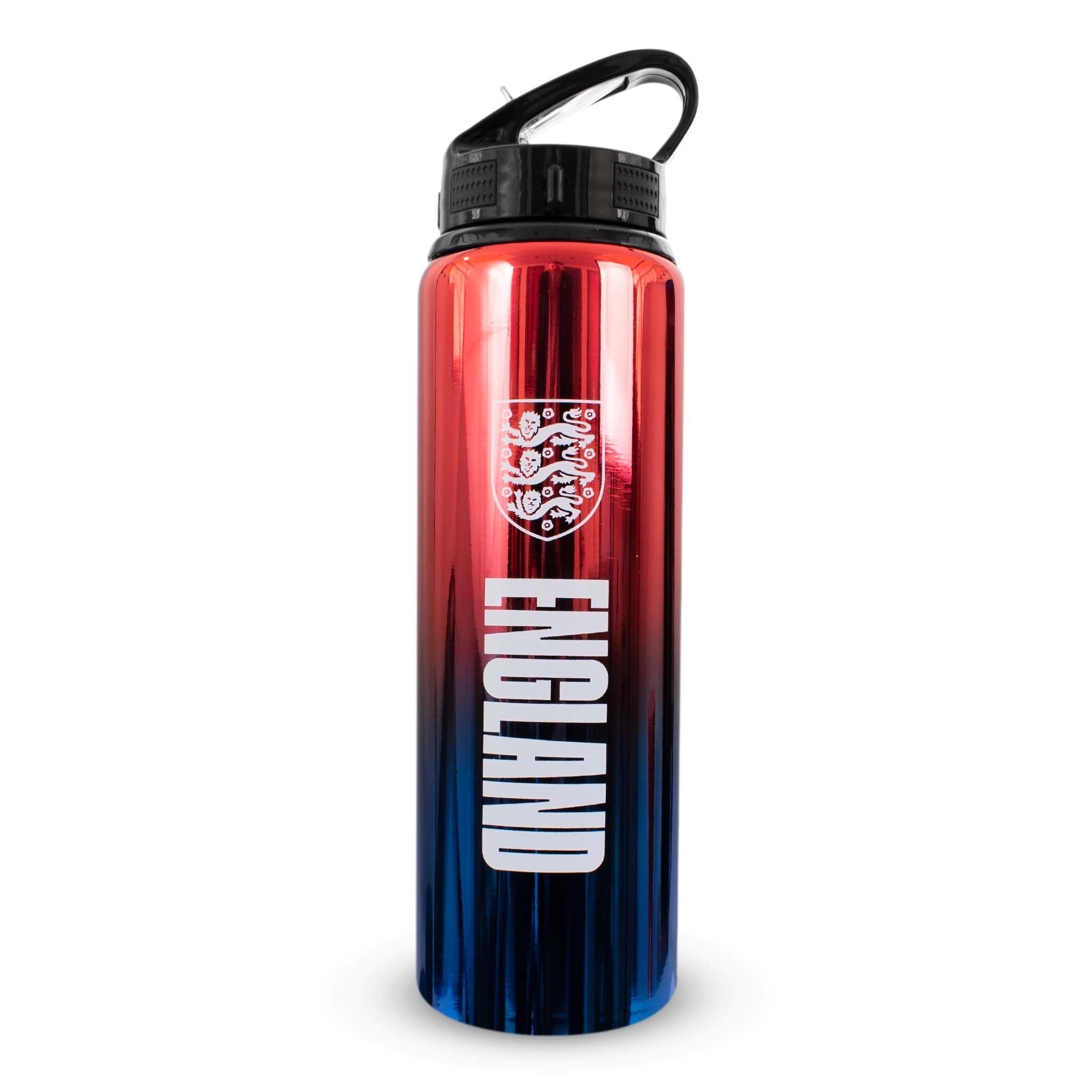 Hy-Pro Officially Licensed England FA 750ml Aluminium UV Water Bottle | Integrated Folding Straw, Neochrome Finish, Leakproof, Lightweight, BPA Free