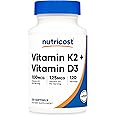 Nutricost Vitamin K2 (MK7) (100mcg) + Vitamin D3 (5000 IU) 120 Softgels - Gluten Free and Non-GMO