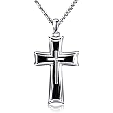 VONALA Black Cross Necklace for Men 925 Sterling Silver Cross Jewelry for Women 22 inch