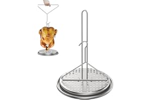 KEESHA Turkey Chicken Fryer Accessory Kit, Chicken Holder with Chrome Finish Wire Handle Lifter Hook, Vertical Chicken Roaster Rack for Deep Fry Grill Oven BBQ