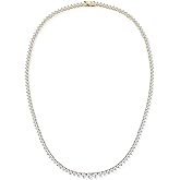 Gemsme 18K White/Yellow Gold Plated Cubic Zirconia Classic Tennis Necklace for Women, White Gold Plated, Brass