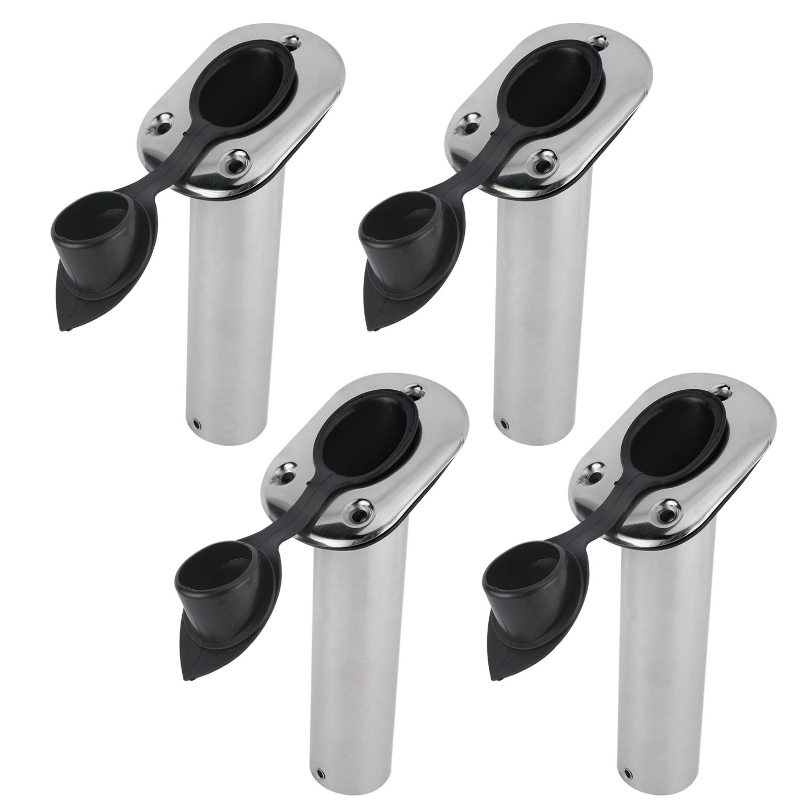 YaeMarine 4Pcs Stainless Steel Rod Holders with Rubber Cap, Liner, Gasket (30 Degree)