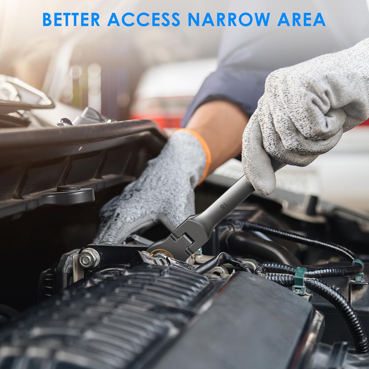 ENEACRO Gelenk-Ratschenschlüssel Set, 12Tlg, 8-19mm, Flex-Kopf Anti-Rutsch Ringmaulschlüssel, Gabelschlüssel-Ringmaul-Schlüssel-Set，72-Zähne, Cr-V, Vernickelt, mit Rolltasche 7