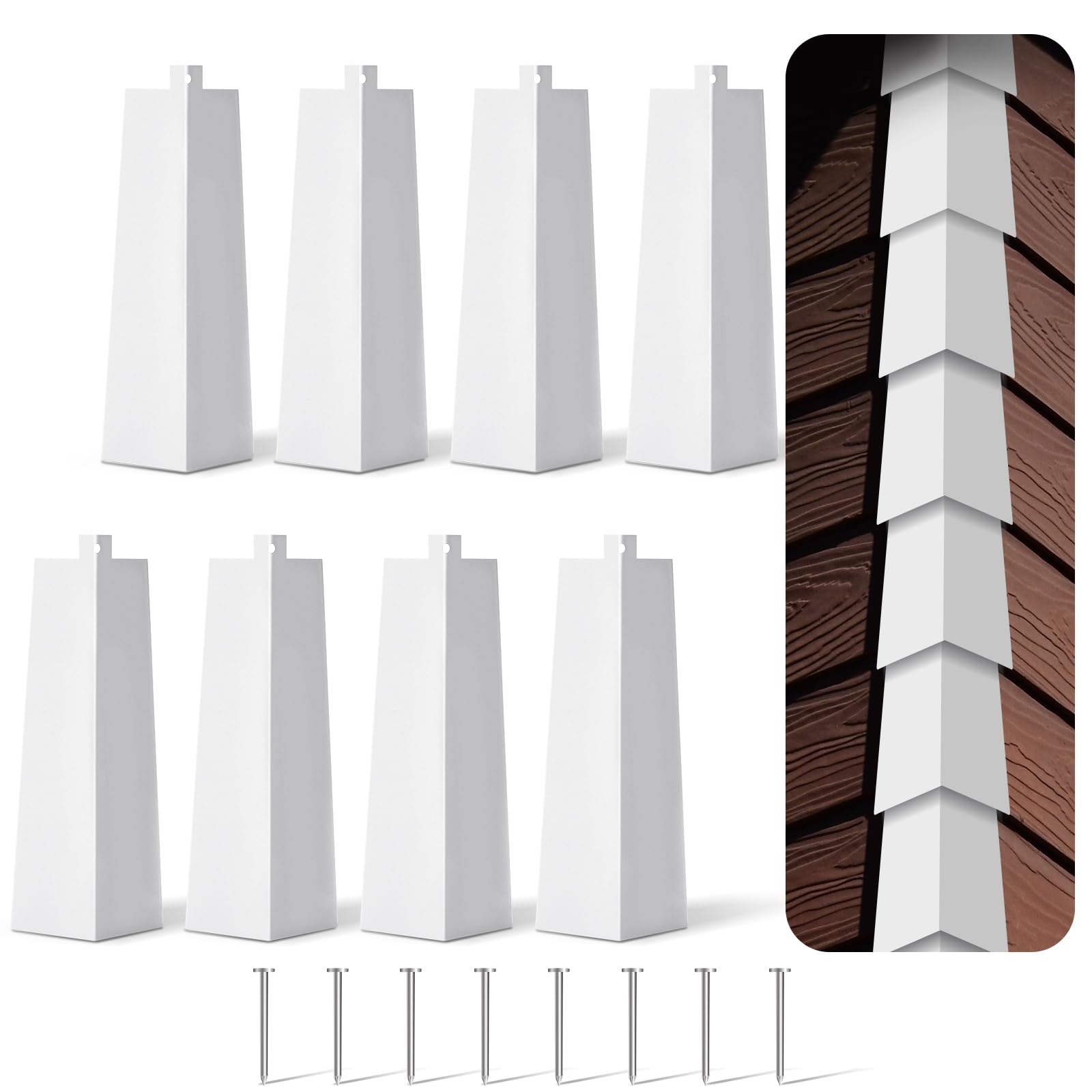 Photo 1 of Therwen 8 Pcs Aluminum Siding Corners 8 Inch Outside White Corner Caps Smooth Siding Trim, Metal Nails Included for Mobile Home House Exterior