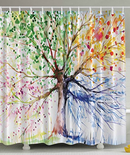 Colorful tree four seasons shower curtain, berry green …