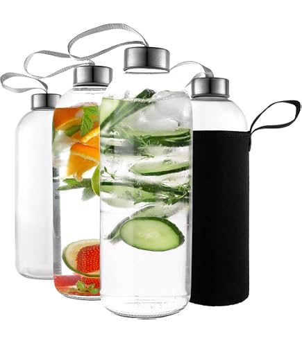 sunkey Bottliglia Acqua 1 Litro in Vetro Borosilicato con Infusore per tè bambù Tappo Bpa Free