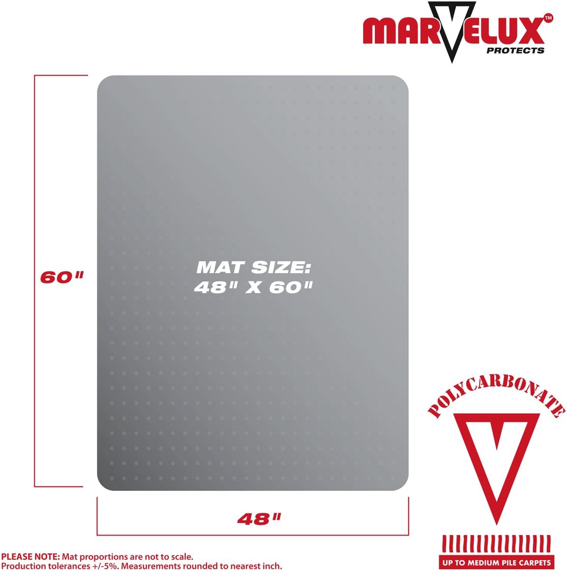 Marvelux 48" x 60" Heavy Duty Polycarbonate Office Chair Mat for Low, Standard and Medium Pile Carpeted Floors | Rectangular Transparent Carpet Protector | Multiple Sizes : Office Products