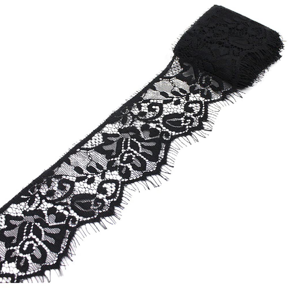Duories 3 Yard Vintage Lace Trim, Black & White Floral & Geometric Patterns, Polyester Lace Fabric, Multiple Occasions, 6.3 cm Width, 3 Yards Length