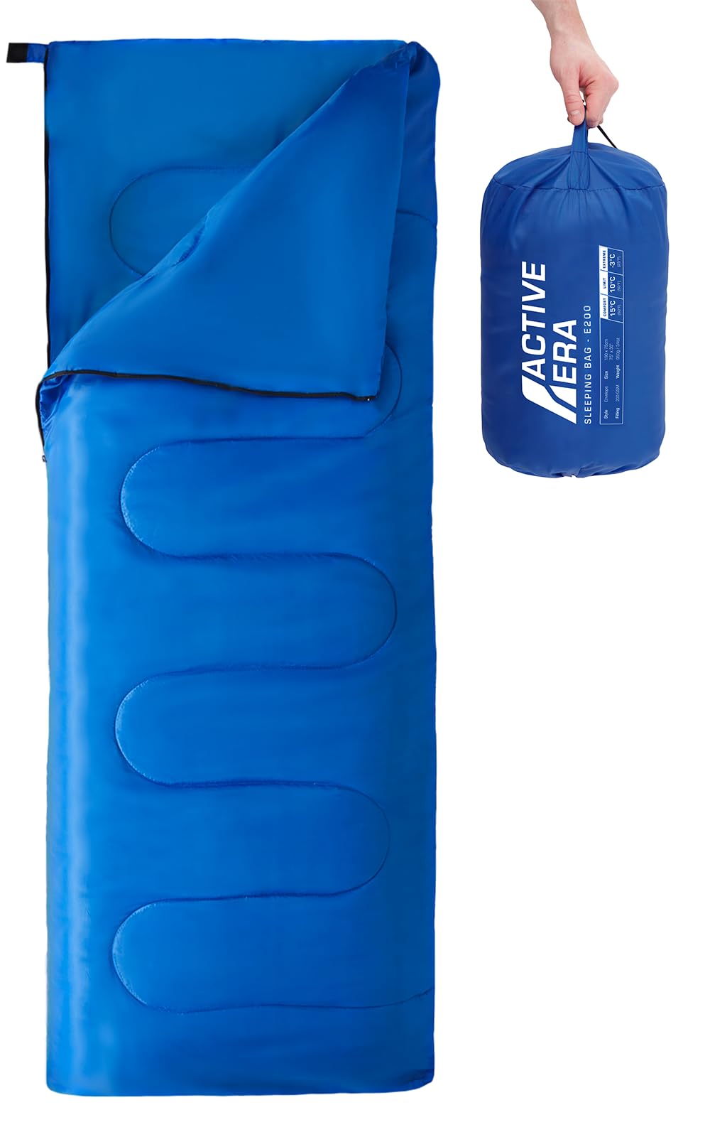 Active Era Premium Envelope Sleeping Bag for Adults and Kids, Lightweight & Warm for Traveling, Camping, Hiking, Indoor & Outdoor Activities - Rectangle, 190 x 75 cm - Blue (Envelope, Blue)