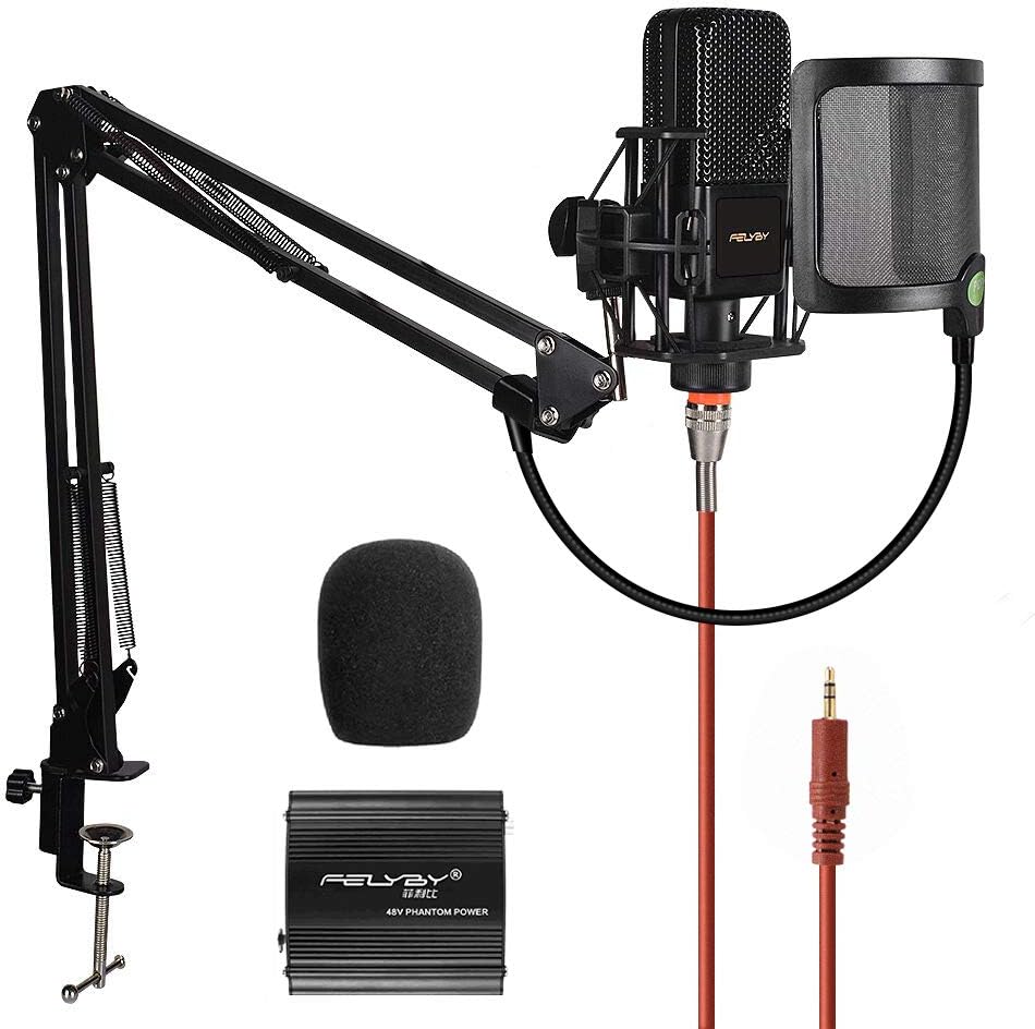 FELYBY Condenser Recording Microphone Cardioid Broadcast Microphone Microphone Kit for Youtube/Gaming Studio Recording Mic (BM1000)