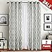 jinchan Curtains Grey Linen Living Room Drapes Light Filtering Moroccan Tile Print Drapes Bedroom Curtain Flax Textured Geometry Lattice Grommet for Dining Room 108 Inch Length 2 Panels