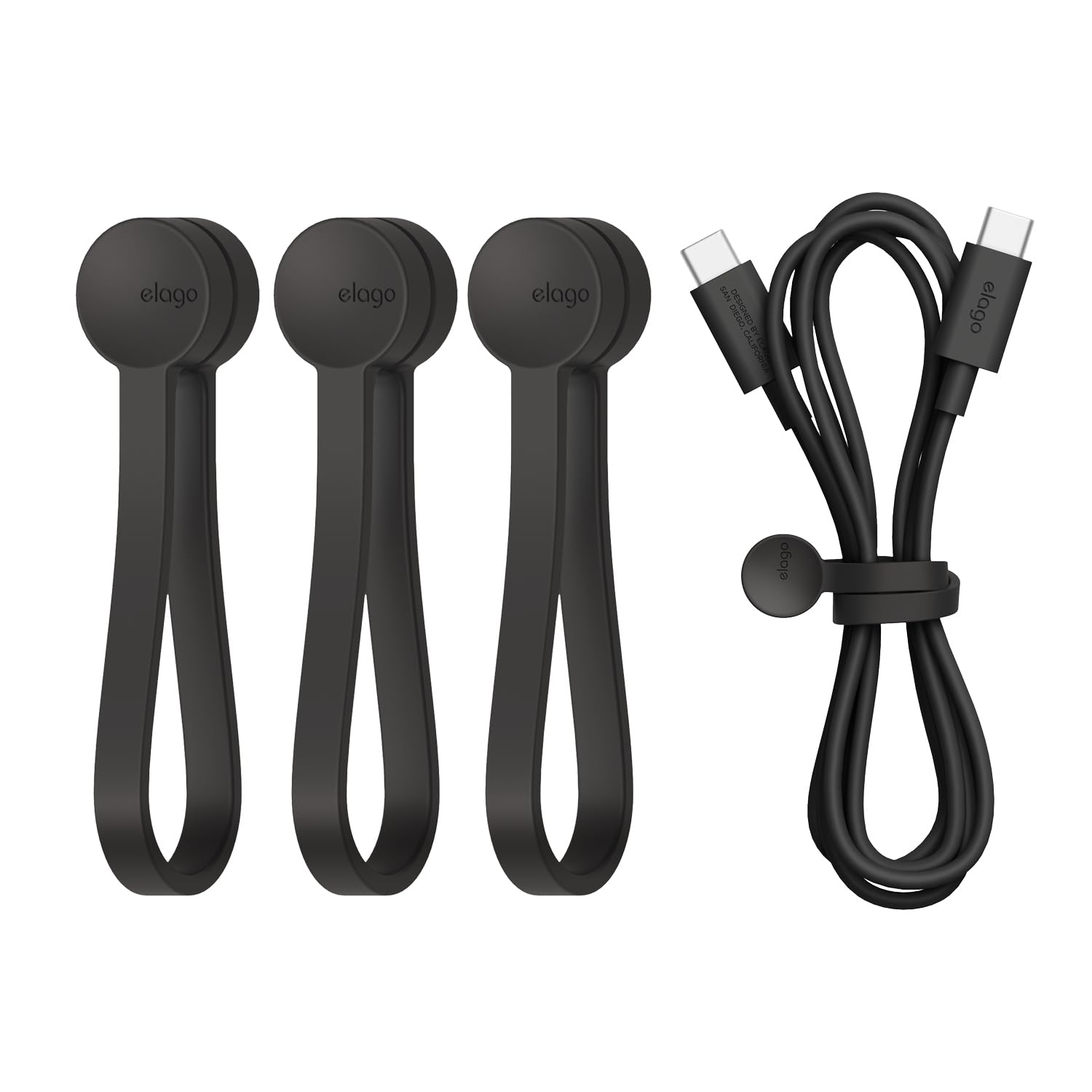 elago 3 Pack Magnetic Cable Ties, Premium Silicone Cord Organizer, Reusable Magnetic Cable Organizer (Black)