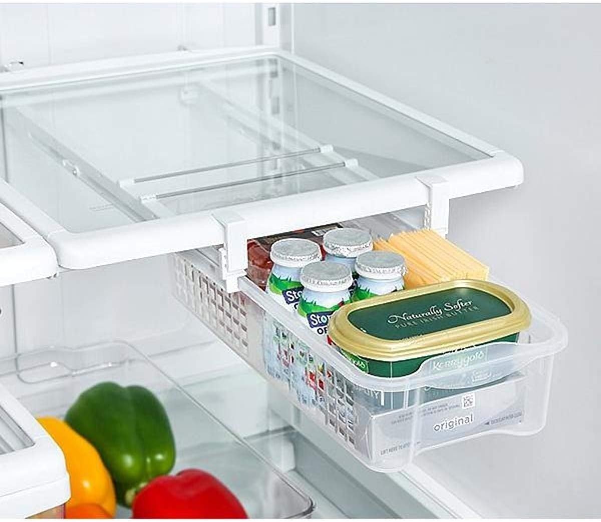 Refrigerator Pull Out Bins & Home Organizer Extendable Rails & Handle - Medium - Holds 15 lbs. - BPA Free - for Fridges & Freezers Food Storage - Kitchen [White]