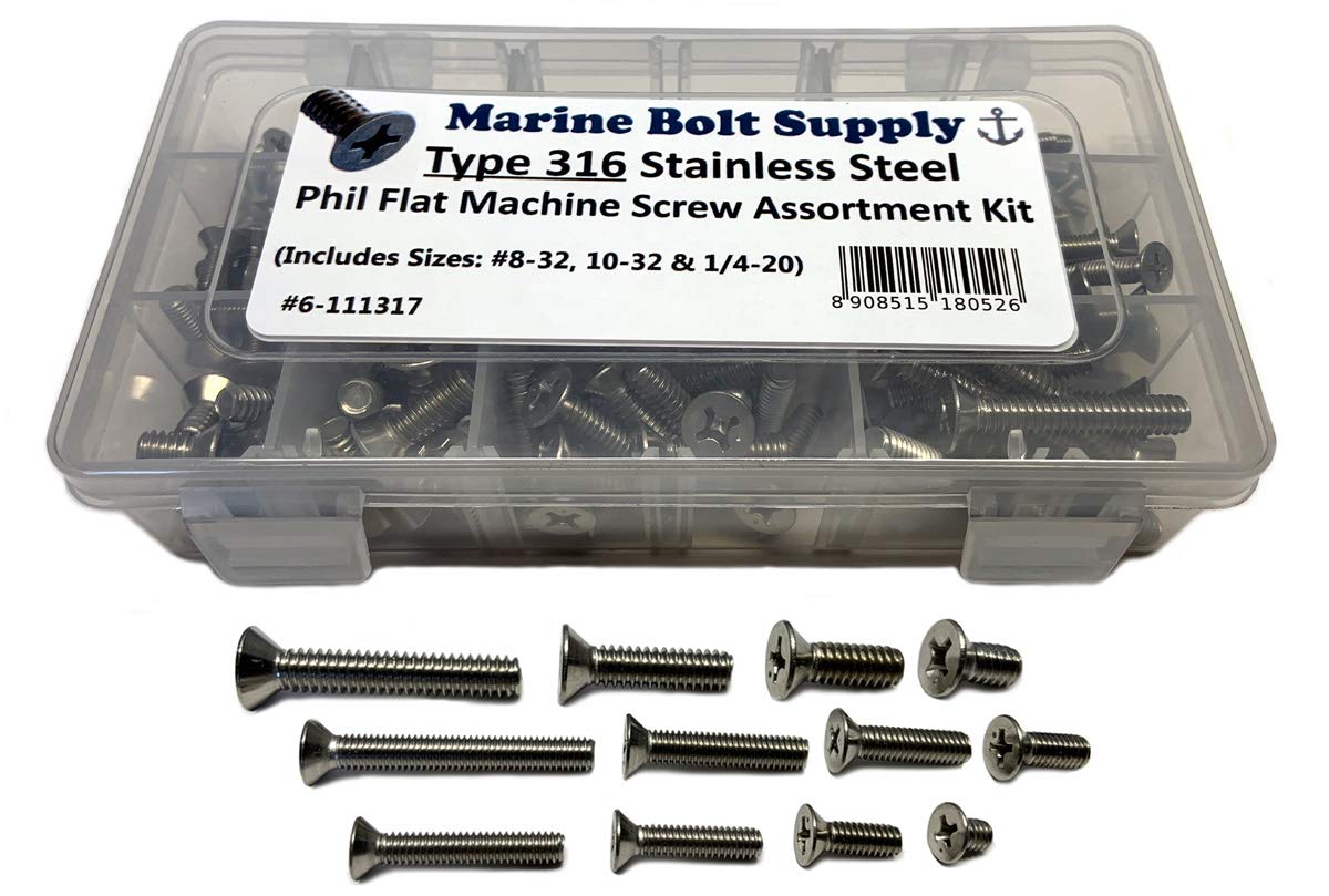 Photo 1 of Type 316 Stainless Steel Phillips Flat Machine Screw Kit Marine Bolt Supply 6-111317