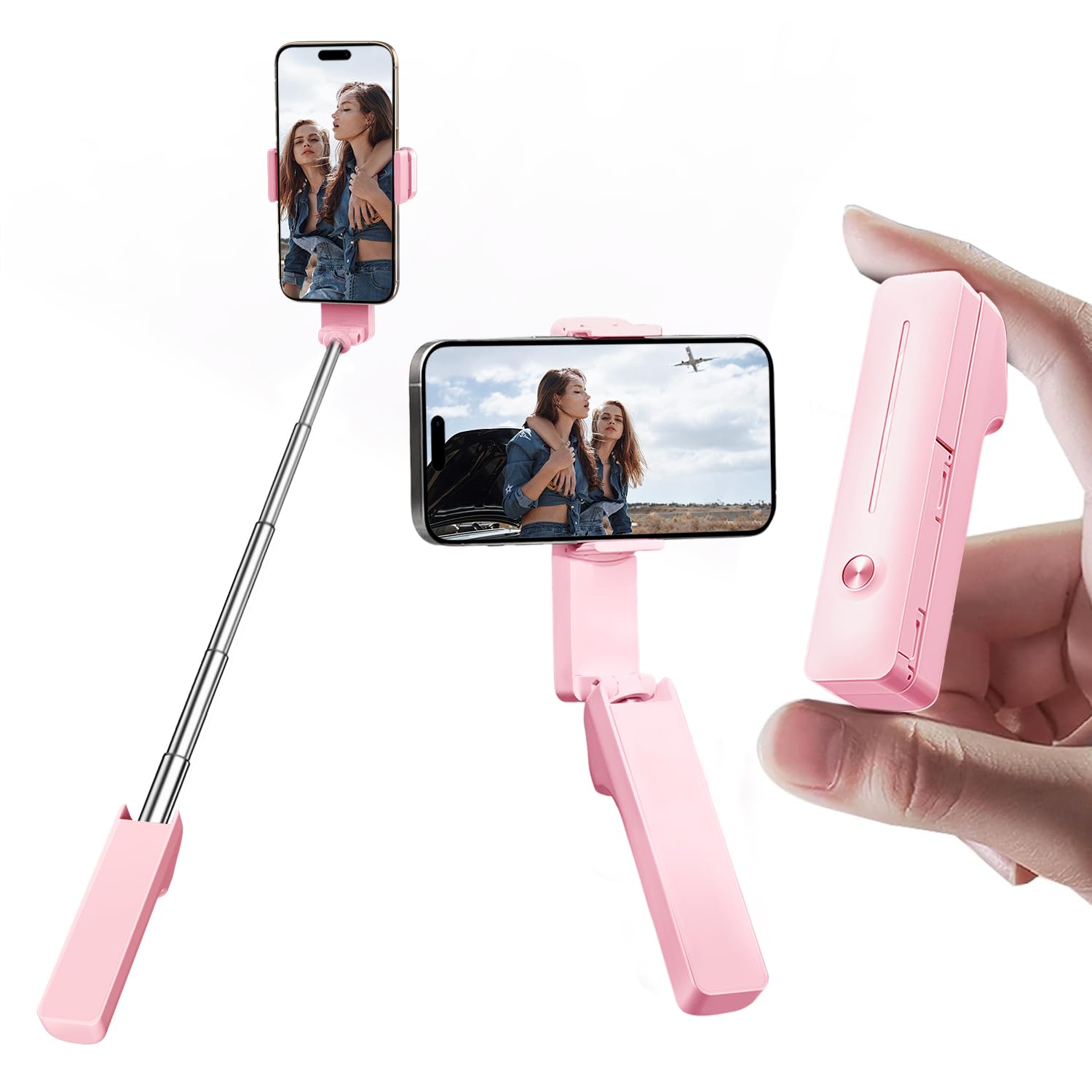 yAyusi Extendable Mini Selfie Stick for iPhone, Pocket Size Portable Selfie Stick with Remote, Compact Phone Selfie Sticks with Phone Holder for Content Creation/Vlog/Video Record/Live Stream (Pink)