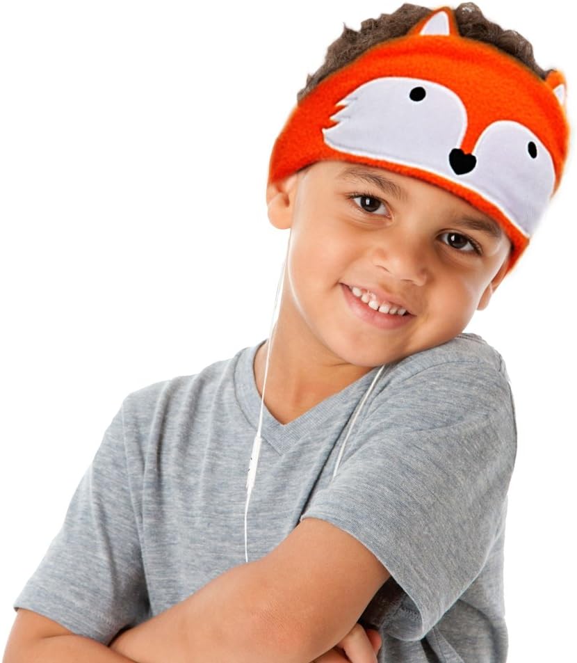 CHOKMAX Kids Headphones, Volume Limiting with Ultra Thin Adjustable Speakers Soft Children Fleece Headband Toddler Headphones for Home and Travel - Orange Fox