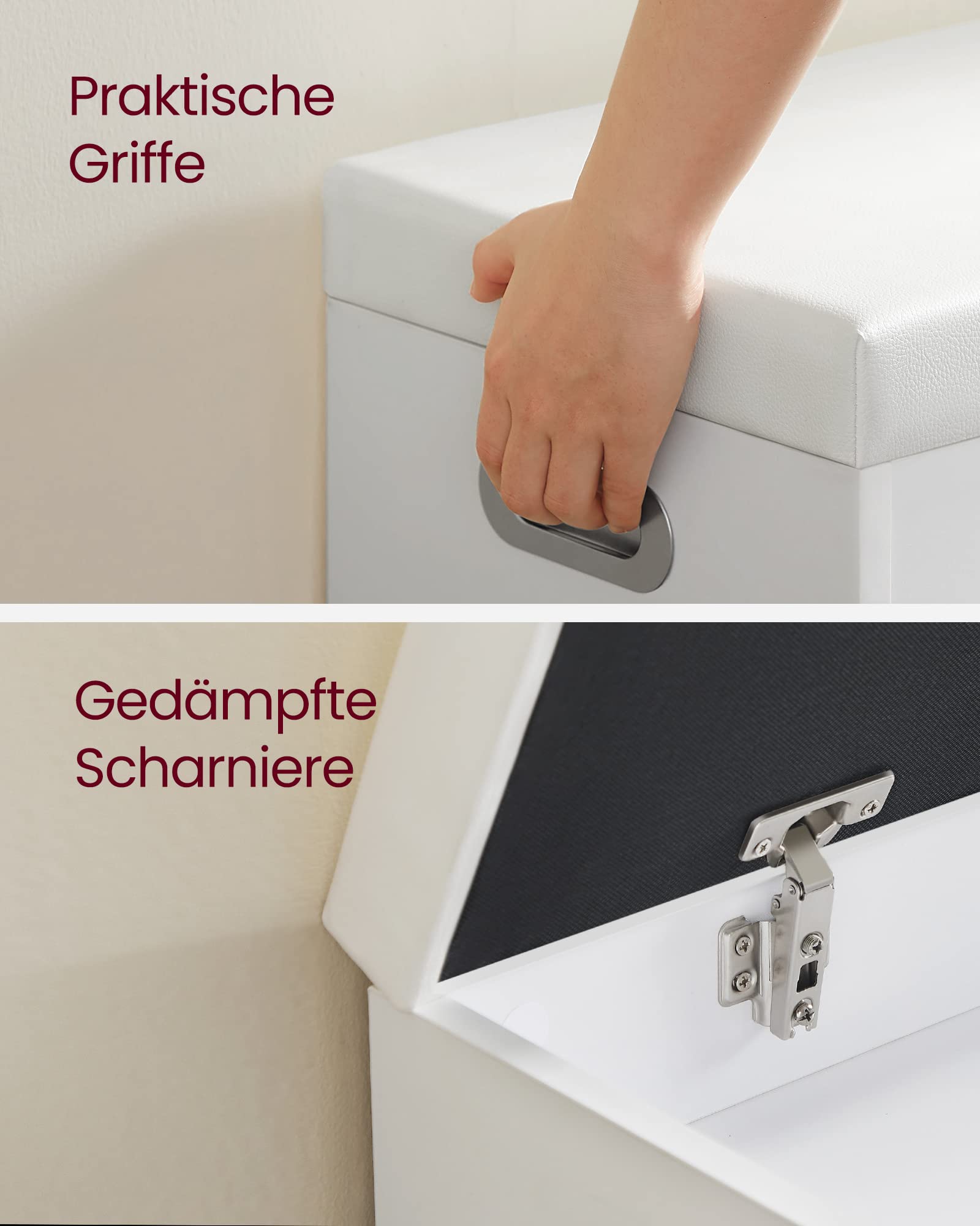 VASAGLE Schuhbank mit Sitzfläche, Sitzbank mit Stauraum, gepolstert, 3 offene Fächer, Fach unter Sitzkissen, Schuhregal für Wohnzimmer, Flur, bis 136 kg belastbar, wolkenweiß LHS30W 8