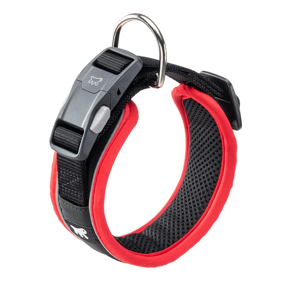 Ferplast Dog Collar GENIUS C25/45, Reflective, Breathable, Adjustable, Quick Release Magnetic Closure, Collar for Medium Size Dogs, Soft Padding, Red