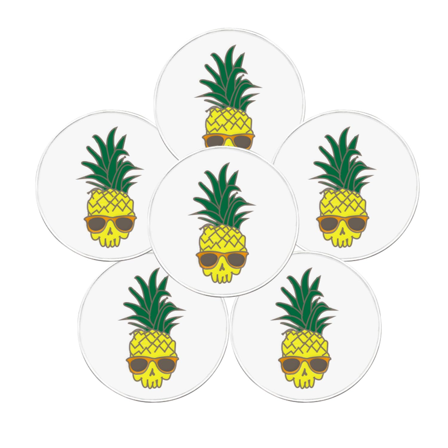 FINGER TEN Golf Ball Marker for Ladies Men Value 6 Pack, Golf Accessories Ballmarker Magnetic fit Golf Divot Tools Hat (Pineapple Pattern)