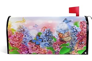 WOOR Spring Lilac Flower and Butterflies Magnetic Mailbox Cover MailWraps Garden Yard Home Decor for Outdoor Standard Size-18"x 20.8"