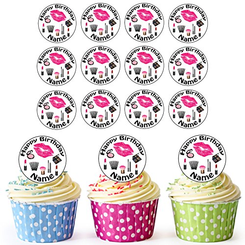 Makeup Cupcake Toppers. Novelty Make Up Mix 12 Edible Stand up wafer