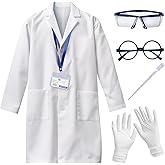 UNGLINGA Kids Scientist Costume Lab Coat Doctor Pretend Play for Boys Girls, with Goggles Glasses ID Card Gloves