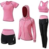 Nesyd Workout Sets for Women 5 Piece Yoga Exercise Gym Outfits Sport Running Athletic Clothing Set Tracksuits Activewear