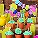 Glitter Fiesta Cupcake Toppers, Mexican Themed Cactus Donkey Taco Pepper Sombrero Mustache Party Decorations,24pcs